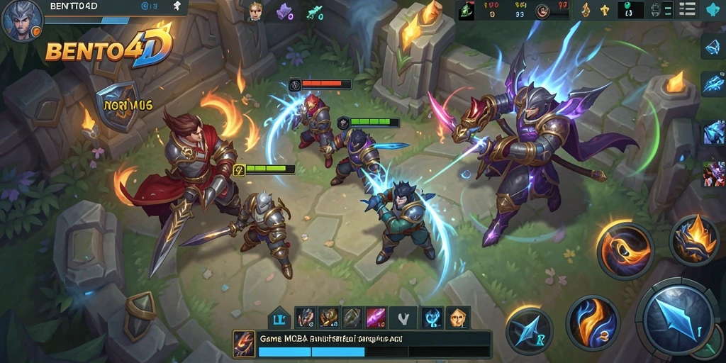 Tampilan gameplay seru BENTO4D dengan aksi pahlawan yang intens.