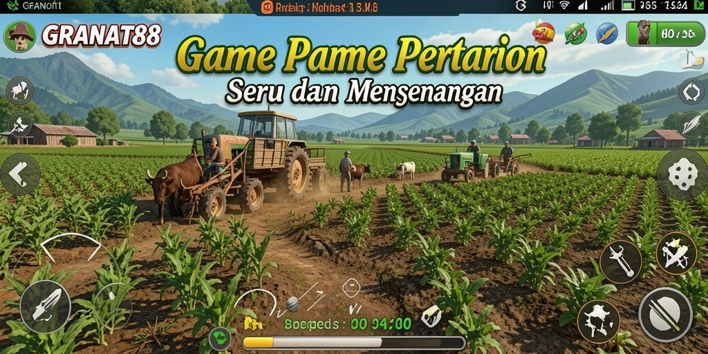 Tampilan gameplay <strong>GRANAT88</strong> yang menakjubkan dengan aktivitas pertanian.