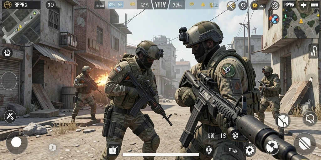 Gameplay RPRR yang intens di arena perang FPS.