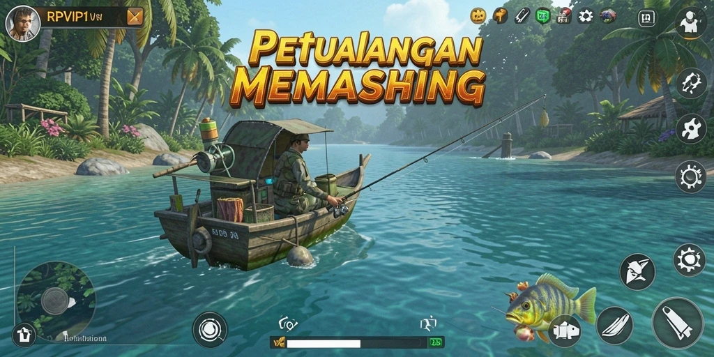 Gameplay RPVIP1 menampilkan petualangan memancing yang seru dan menantang.