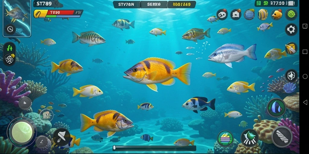 Screenshot ST789 menampilkan aksi seru dalam menembak ikan.